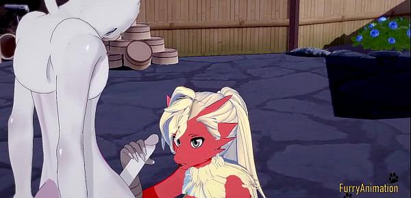 Pokemon Hentai Furry Yiff 3D - Blaziken blowjob and handjob with cum in her mouth to Mewtwo